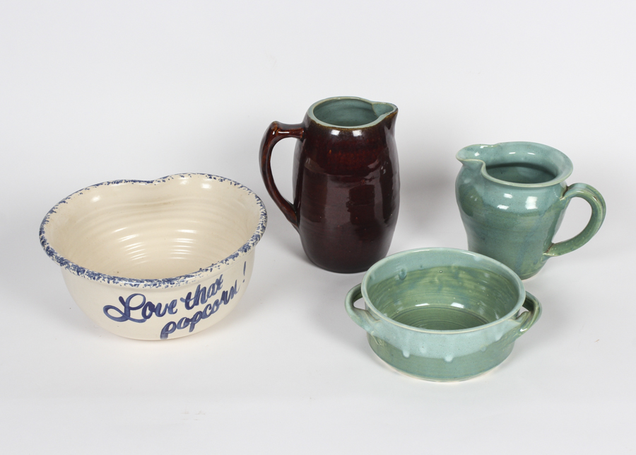 Drip Style Pottery in Green and Large Bowl