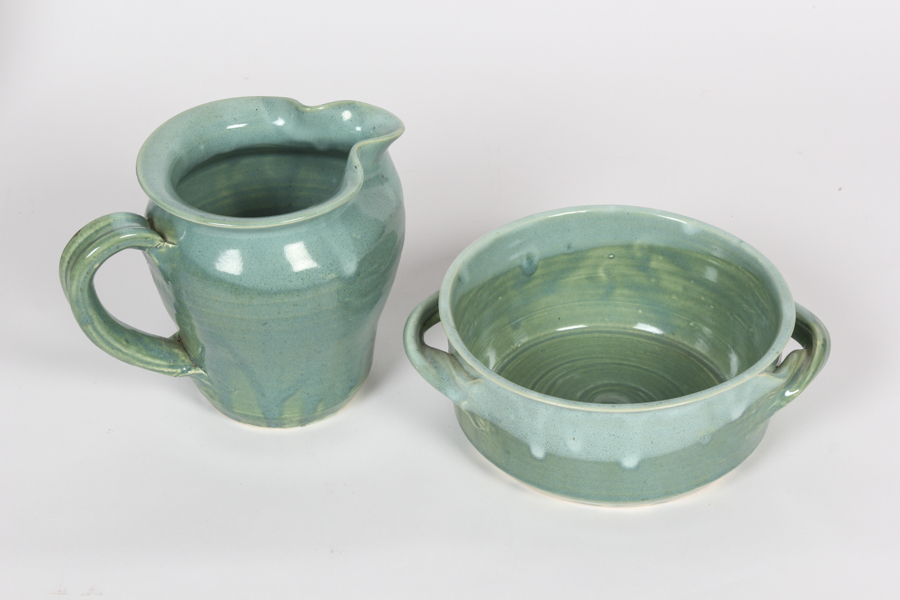 Drip Style Pottery in Green and Large Bowl