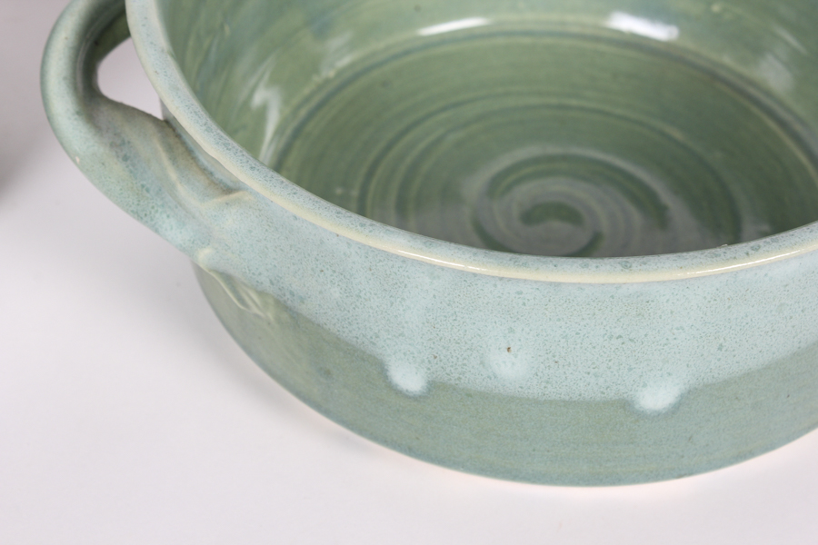 Drip Style Pottery in Green and Large Bowl