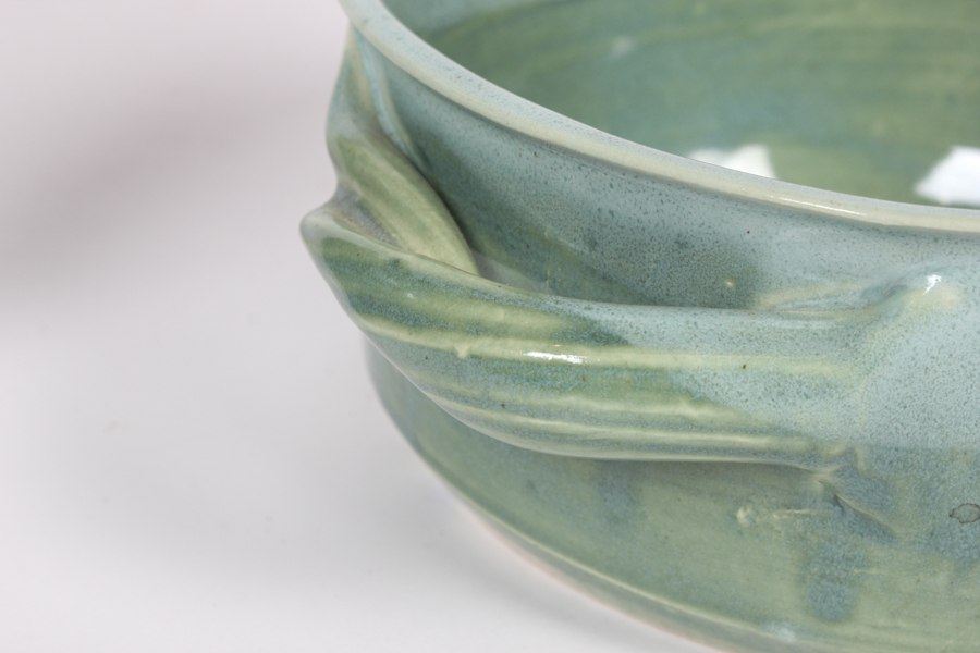 Drip Style Pottery in Green and Large Bowl