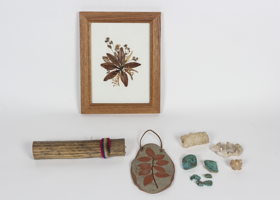 Natural Leaf Imprint, Rain Stick and Crystal