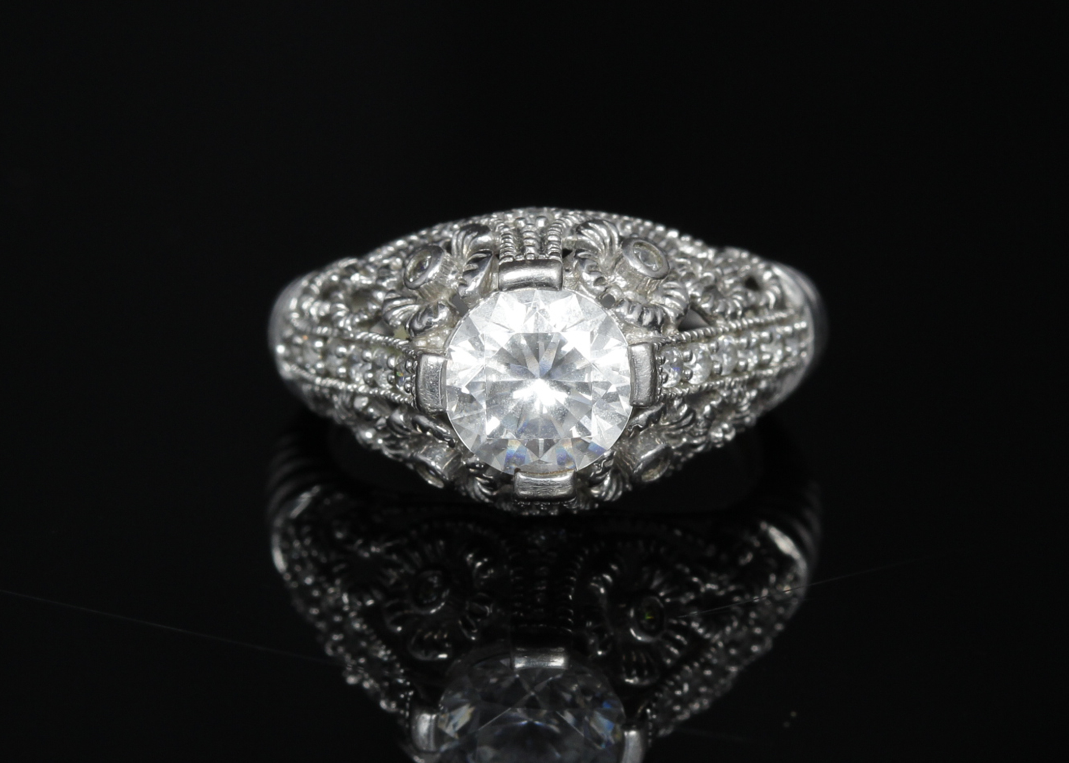 Vintage Style Sterling Silver Cubic Zirconia Ring