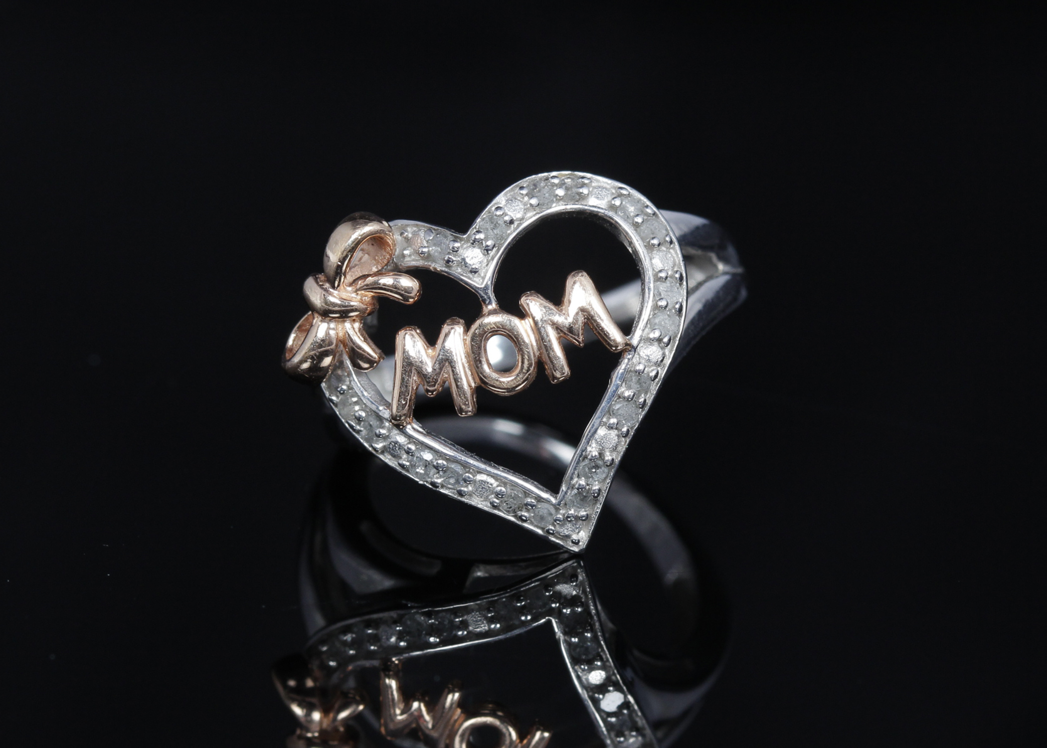 Sterling Silver Diamond "Mom" Ring