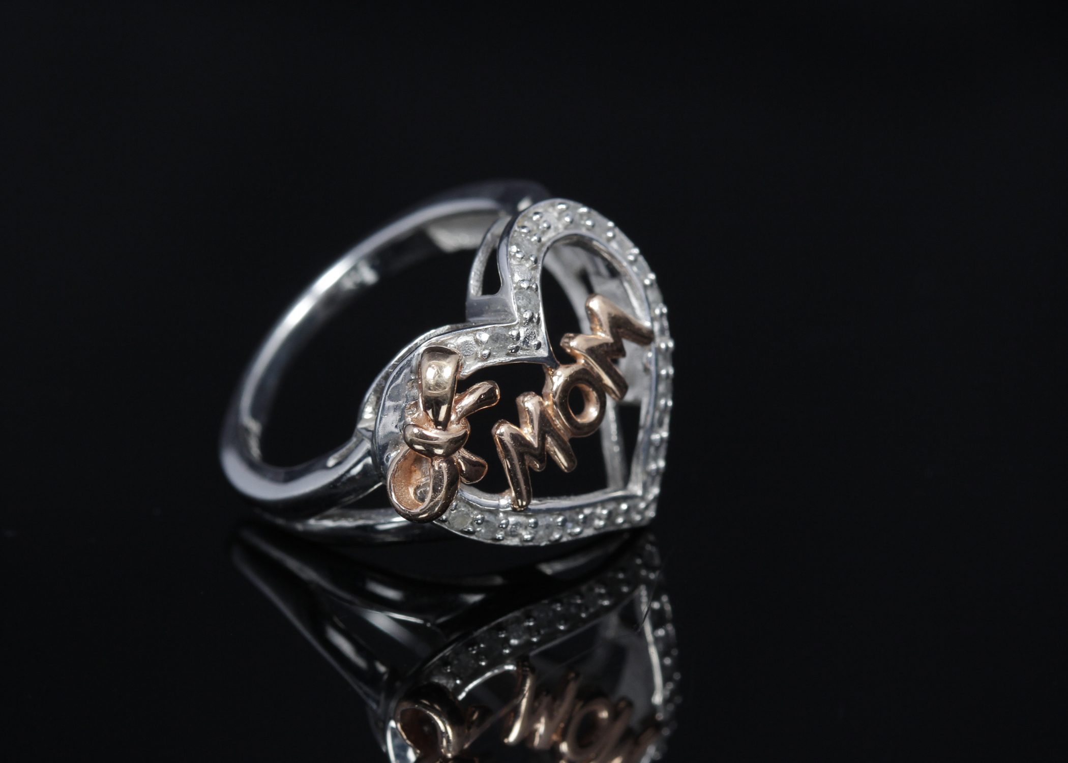 Sterling Silver Diamond "Mom" Ring