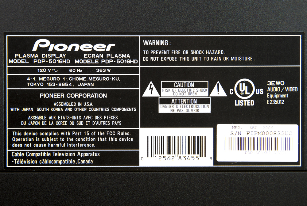 50" Pioneer Plasma Television