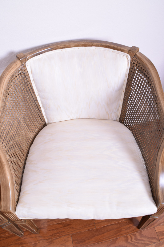 Pair of Upholstered Mid-Century Cane Armchairs