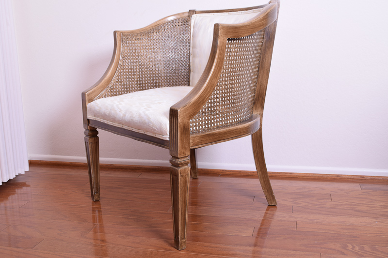 Pair of Upholstered Mid-Century Cane Armchairs