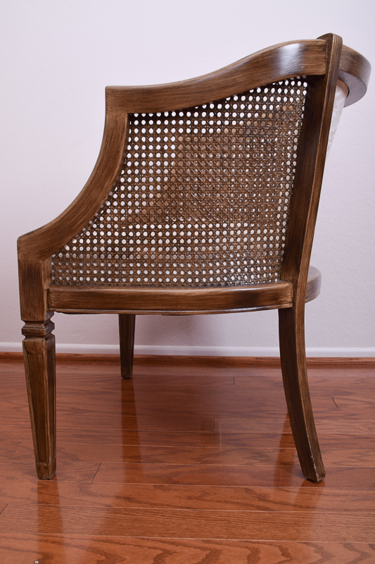Pair of Upholstered Mid-Century Cane Armchairs