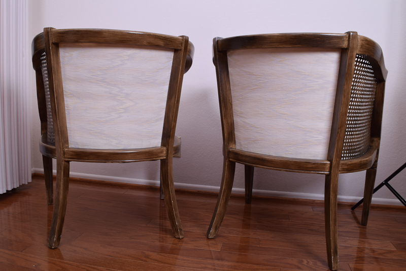 Pair of Upholstered Mid-Century Cane Armchairs