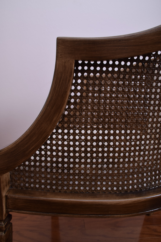 Pair of Upholstered Mid-Century Cane Armchairs