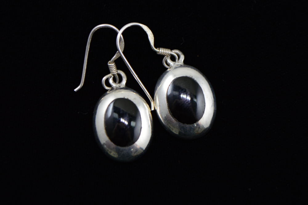 Two Pair of Sterling Silver and Onyx Earrings
