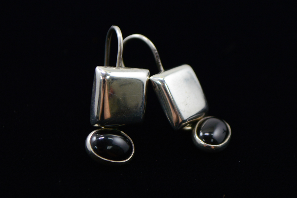 Two Pair of Sterling Silver and Onyx Earrings