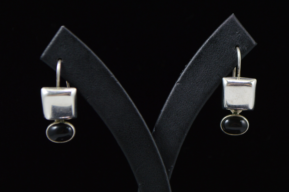 Two Pair of Sterling Silver and Onyx Earrings