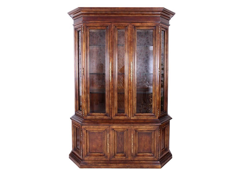 Country French Walnut China Cabinet