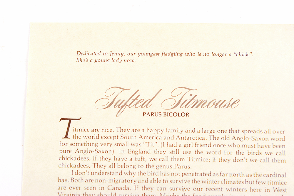 Don Whitlock "Tufted Titmouse" Offset Lithograph