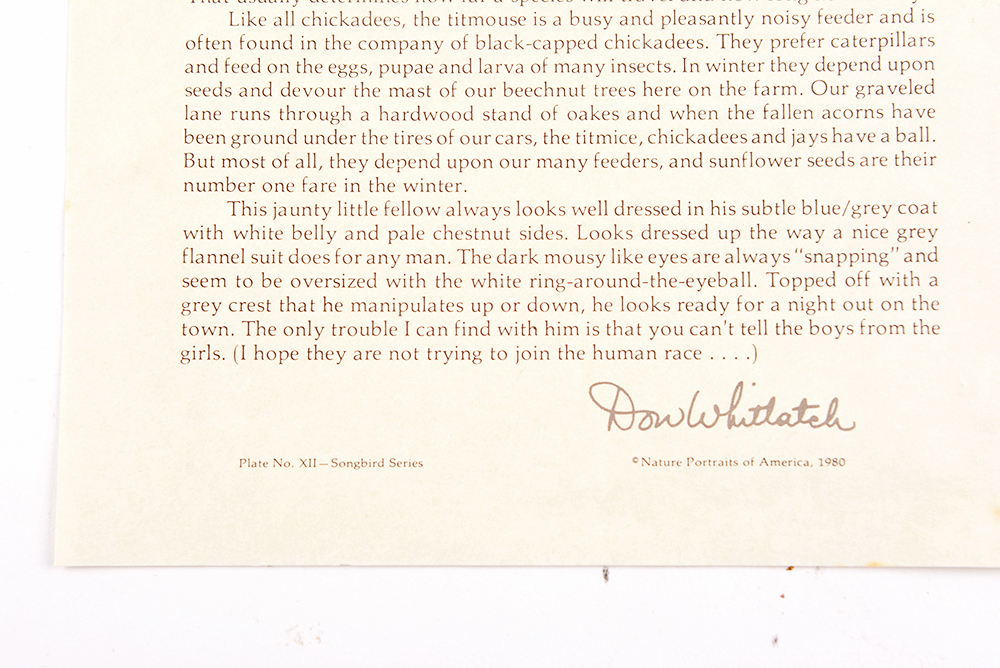 Don Whitlock "Tufted Titmouse" Offset Lithograph