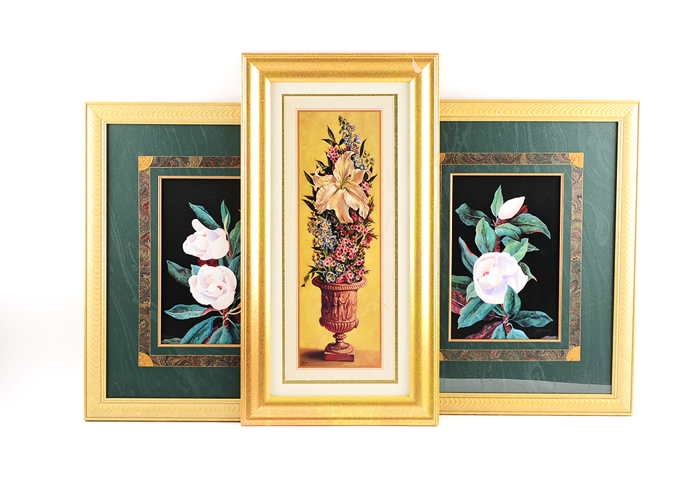 Framed Floral Lithographs