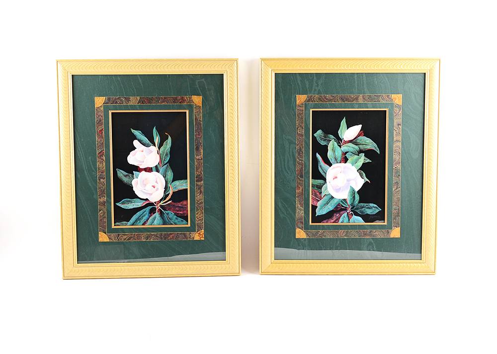 Framed Floral Lithographs
