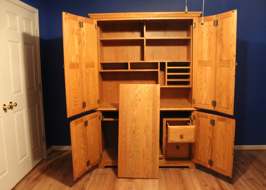 Large Oak Media Cabinet