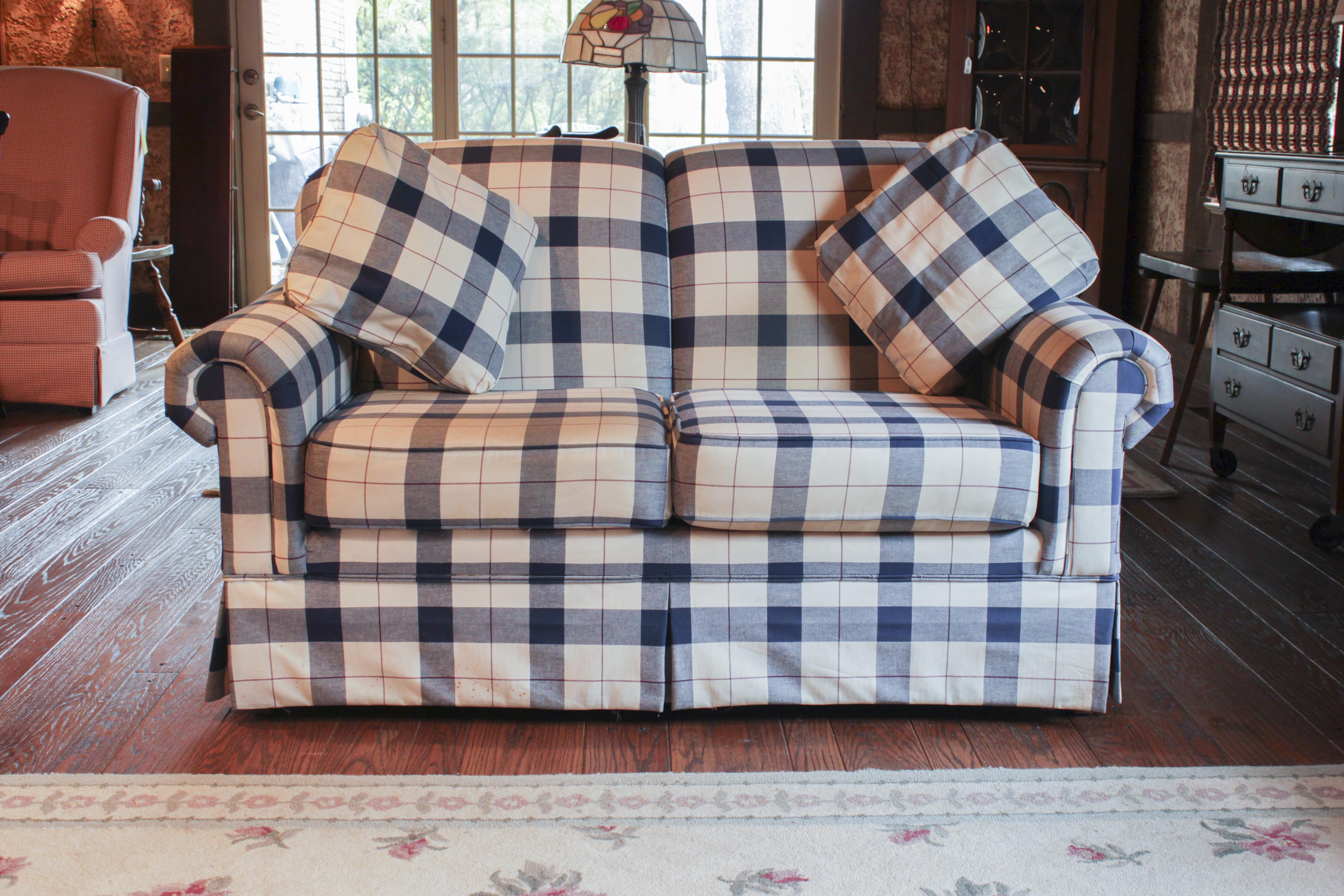 Red Plaid Sofa Broyhill Baci Living Room
