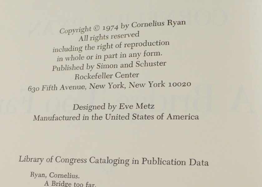 Cornelius Ryan "A Bridge Too Far" Hardcover Book