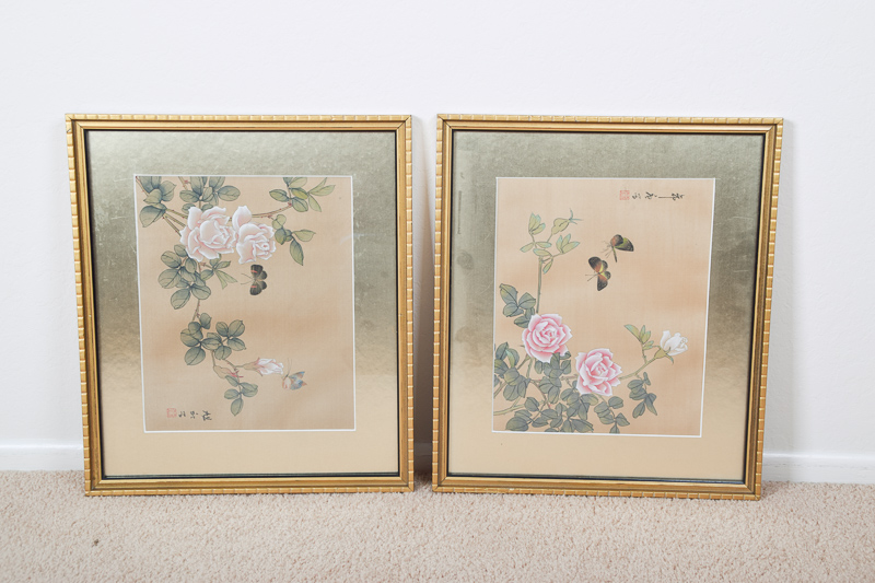 Pair of Floral Japanese Silk Prints