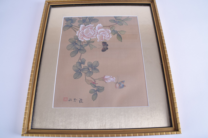 Pair of Floral Japanese Silk Prints