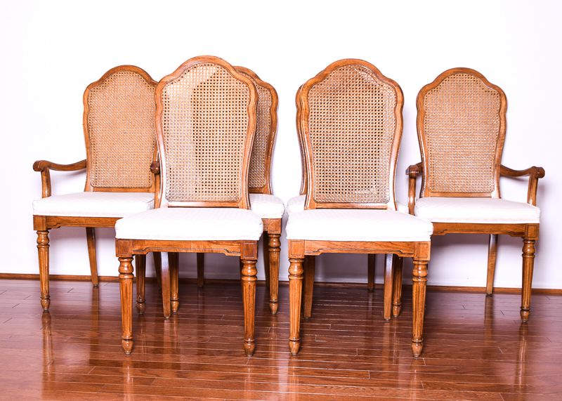Set of Six Thomasville Cane Back Dining Chairs