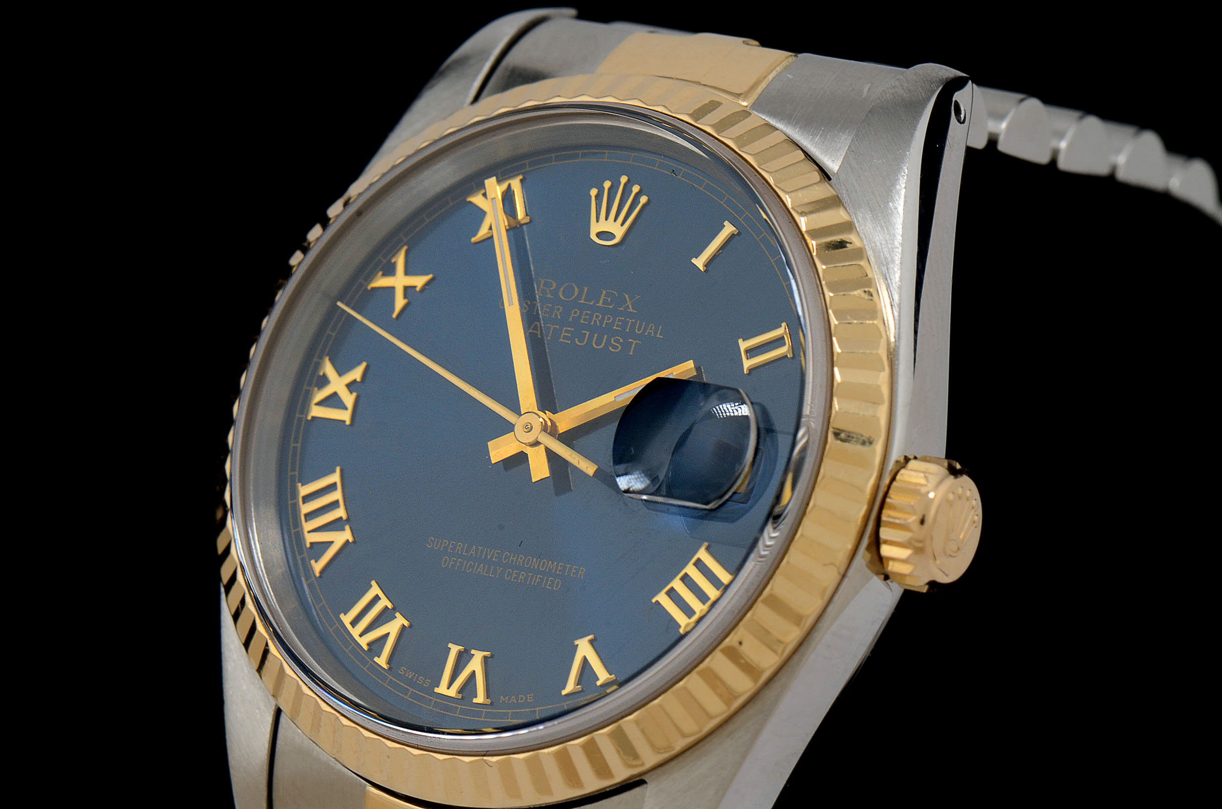 Rolex Perpetual Datejust 18K Gold YG.SS Blue Roman Dial Jubilee