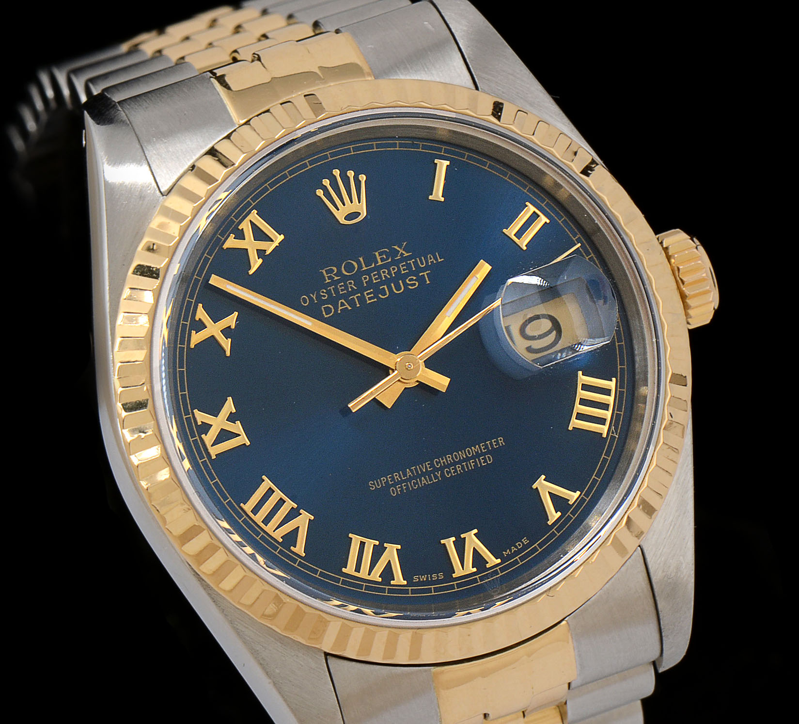 Rolex Perpetual Datejust 18K Gold YG.SS Blue Roman Dial Jubilee