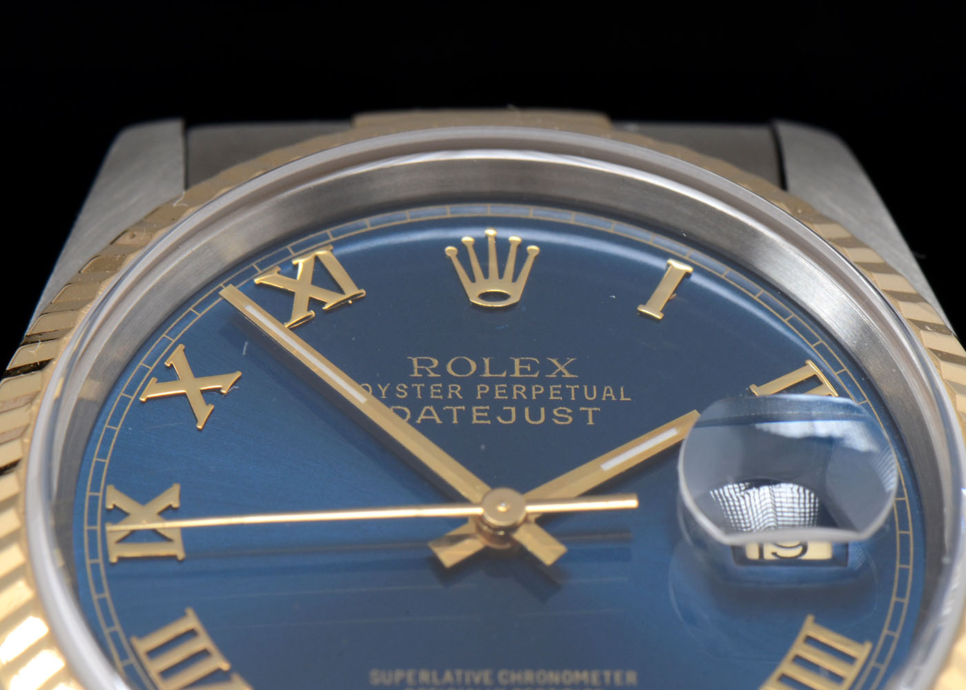 Rolex Perpetual Datejust 18K Gold YG.SS Blue Roman Dial Jubilee
