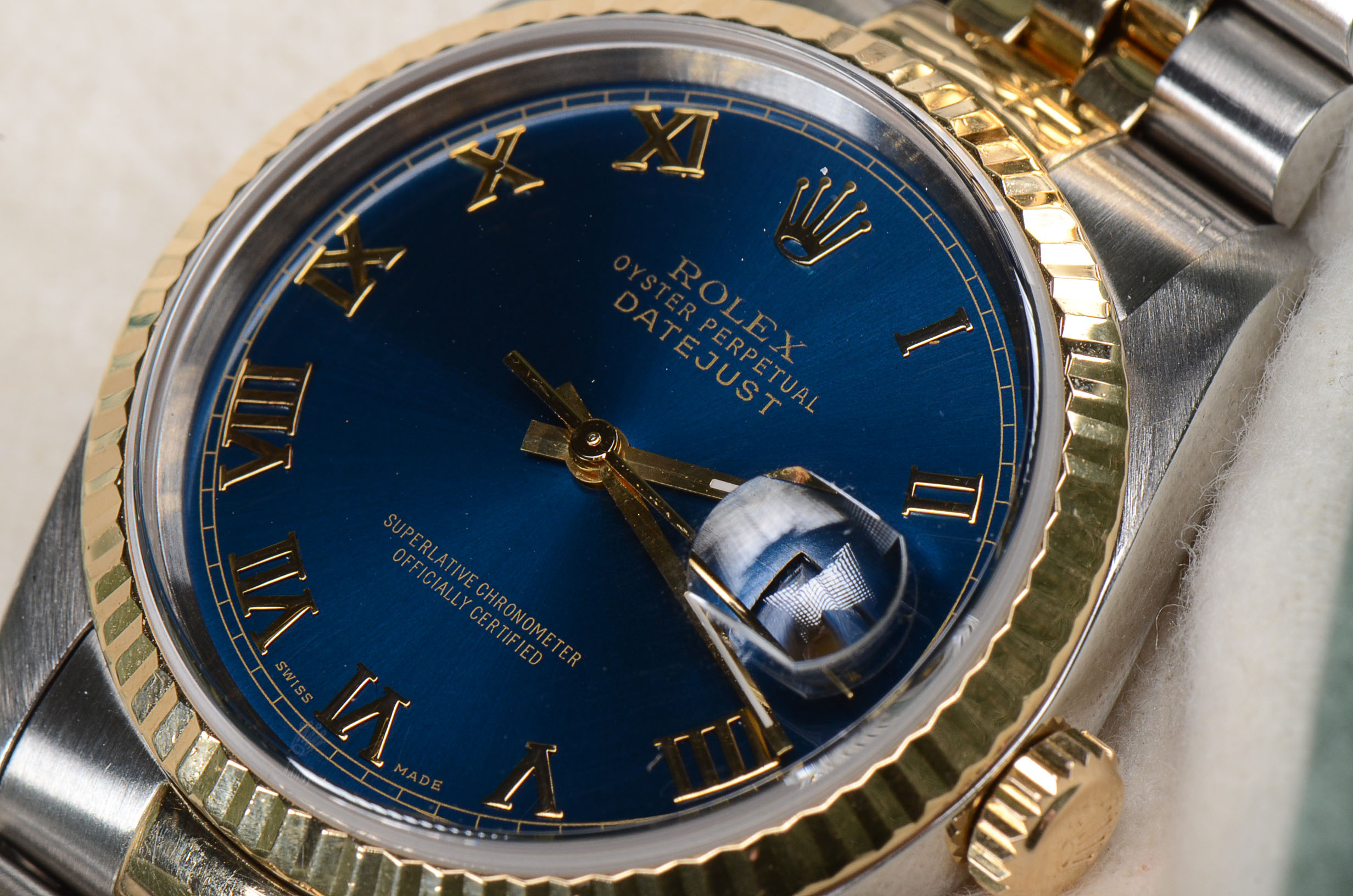 Rolex Perpetual Datejust 18K Gold YG.SS Blue Roman Dial Jubilee