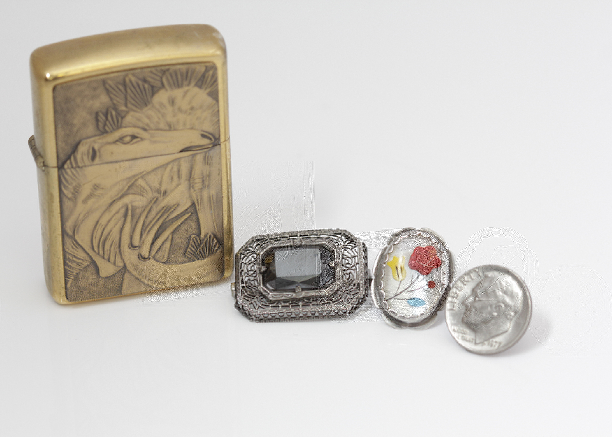 Vintage Zippo Lighter, Brooch and Golf Ball Markers