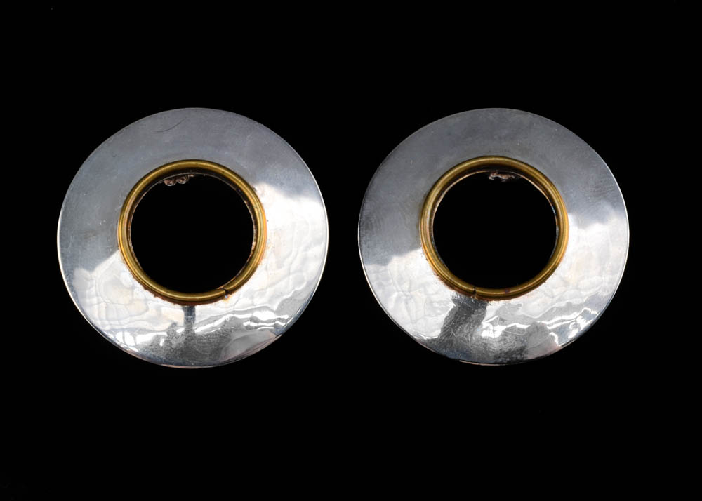 Pair of Anne Hellman Sterling Disc Earrings with 14K Accent