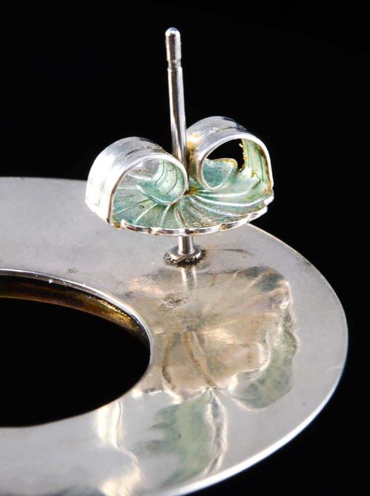 Pair of Anne Hellman Sterling Disc Earrings with 14K Accent