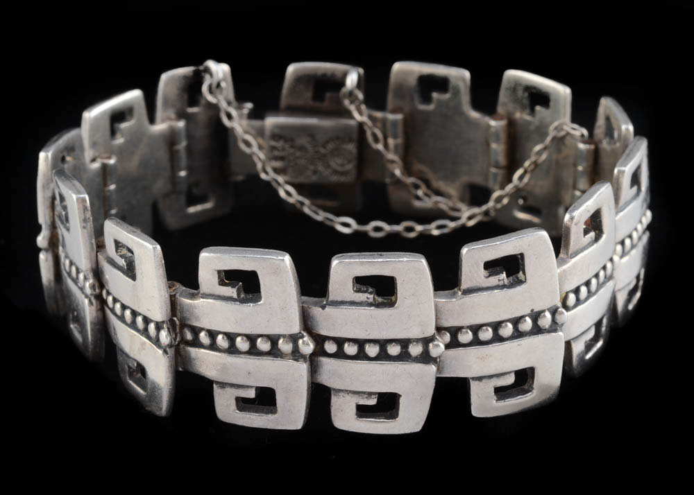 Vintage Margot De Taxco, Mexico Sterling Pre-Columbian Bracelet