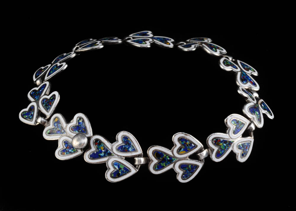 Margot De Taxco, Mexican Enameled on Sterling Link Bracelet