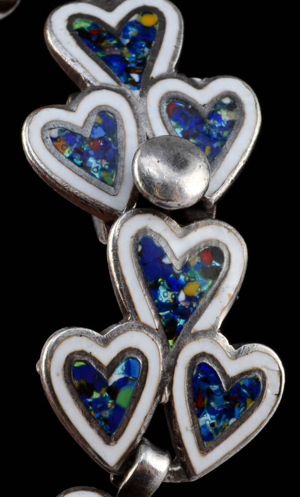 Margot De Taxco, Mexican Enameled on Sterling Link Bracelet