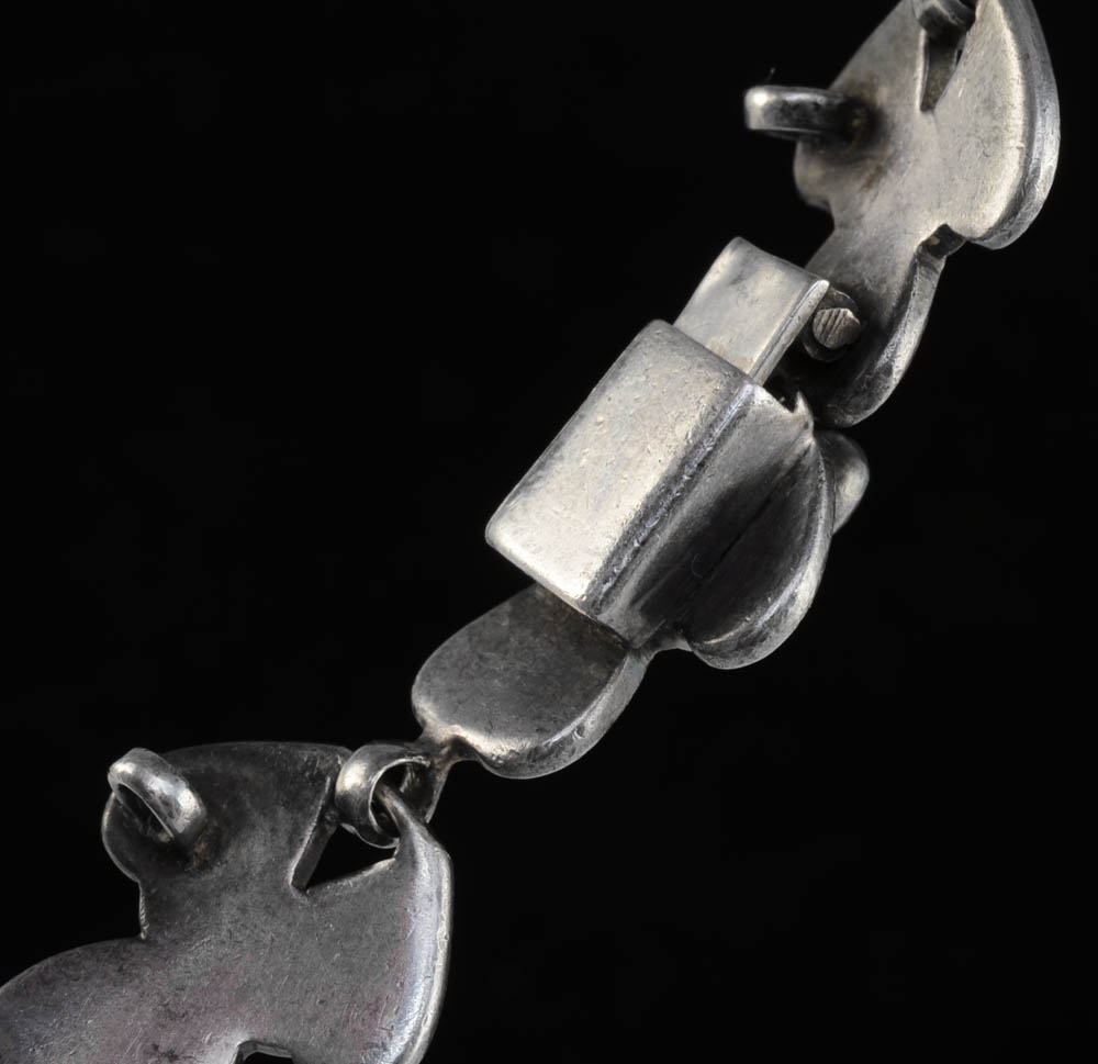 Margot De Taxco, Mexican Enameled on Sterling Link Bracelet