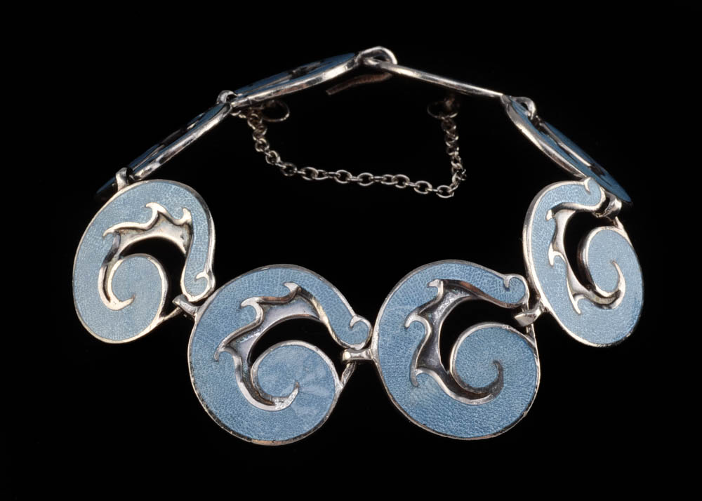 Margot De Taxco, Mexican Enameled on Sterling Link Bracelet