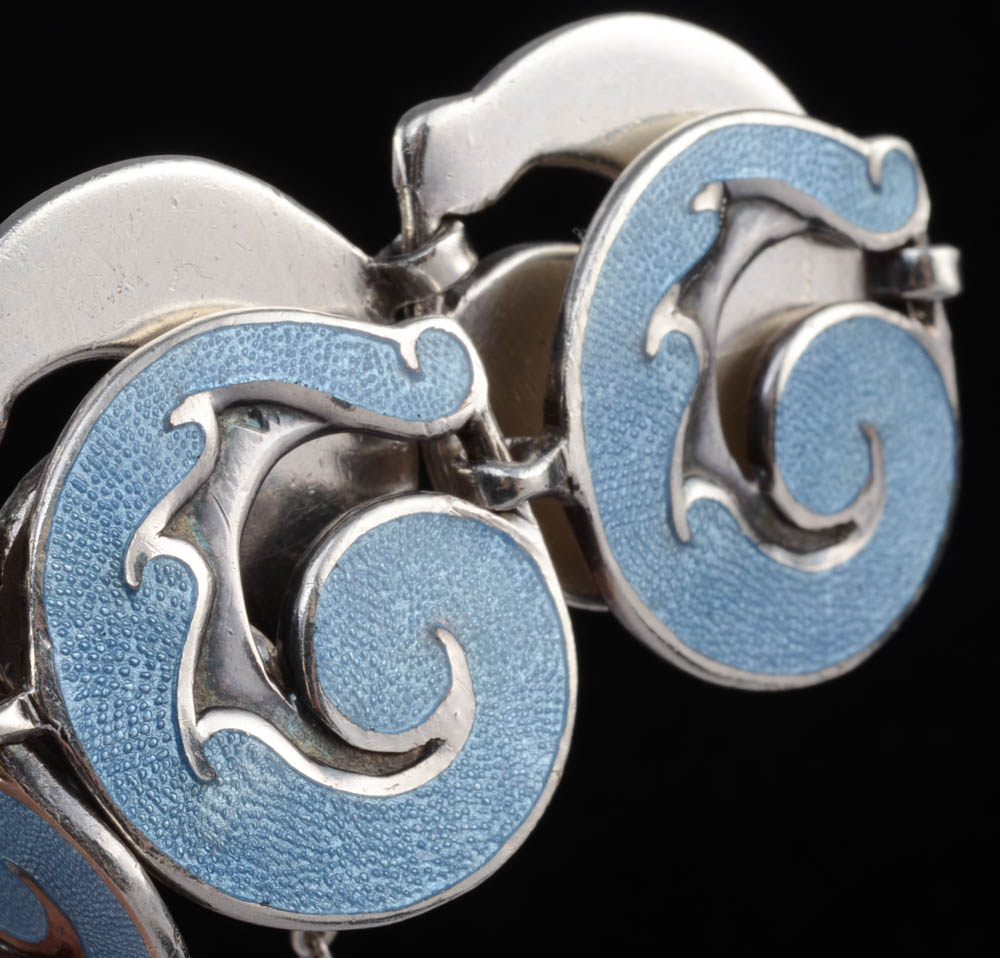 Margot De Taxco, Mexican Enameled on Sterling Link Bracelet