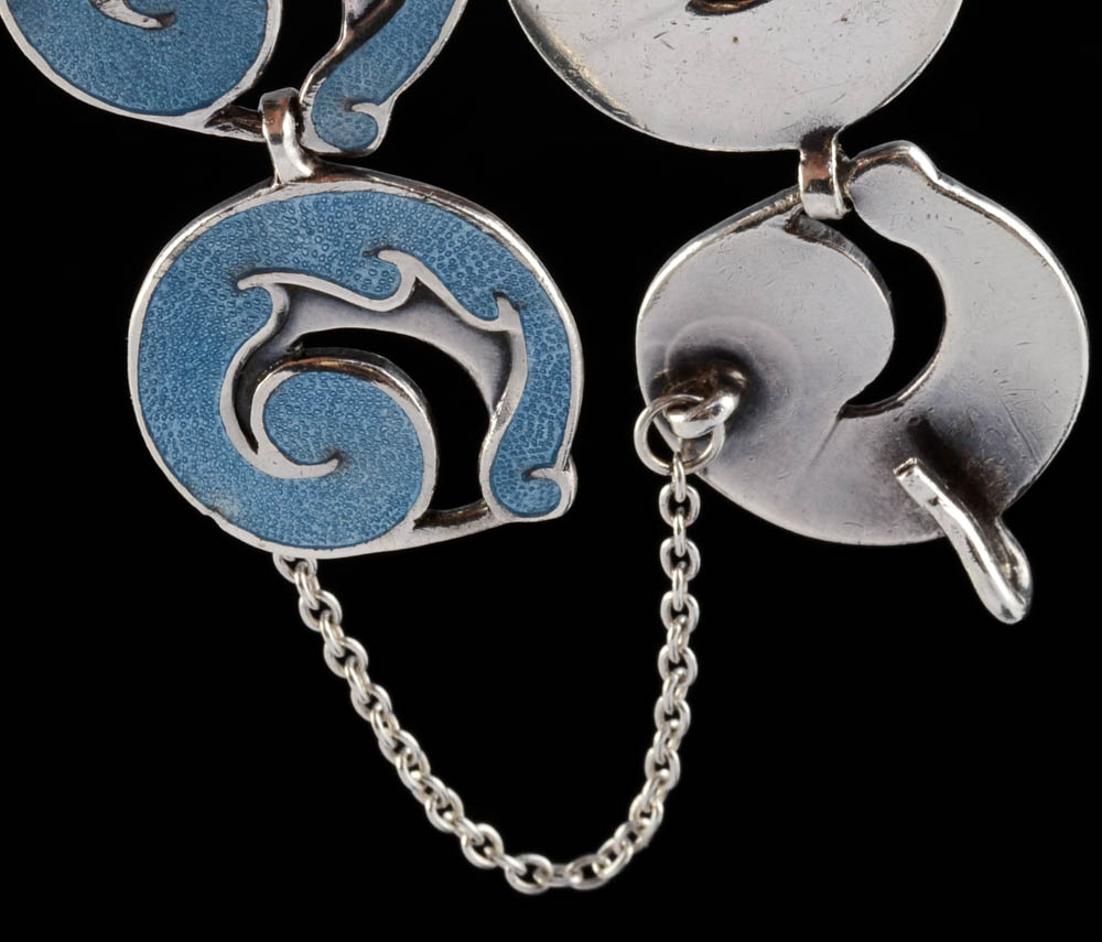 Margot De Taxco, Mexican Enameled on Sterling Link Bracelet