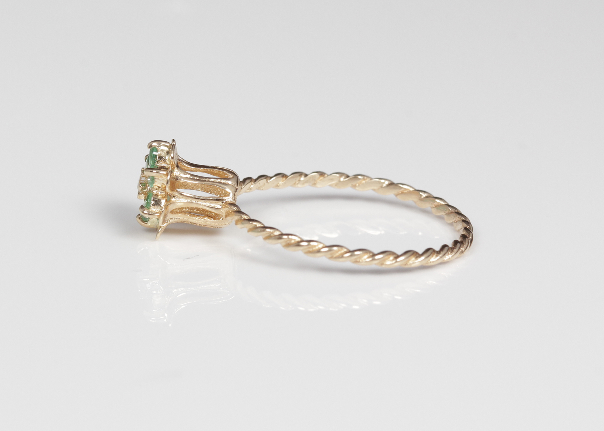 14K Yellow Gold Emerald and Diamond Tulip Ring