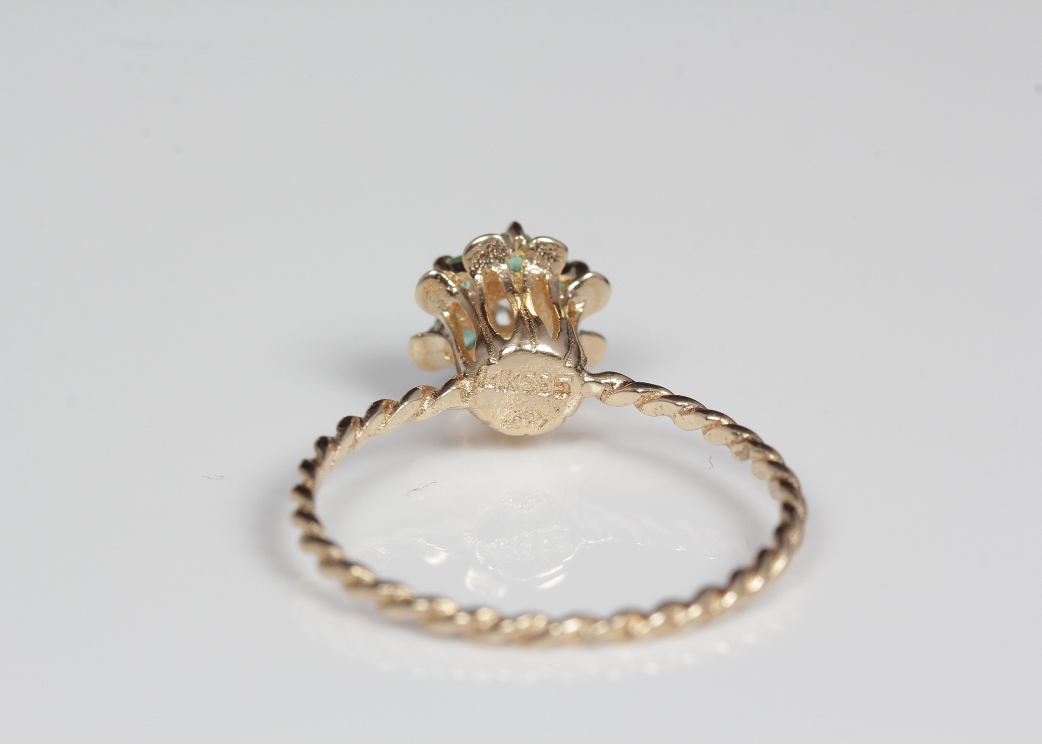 14K Yellow Gold Emerald and Diamond Tulip Ring