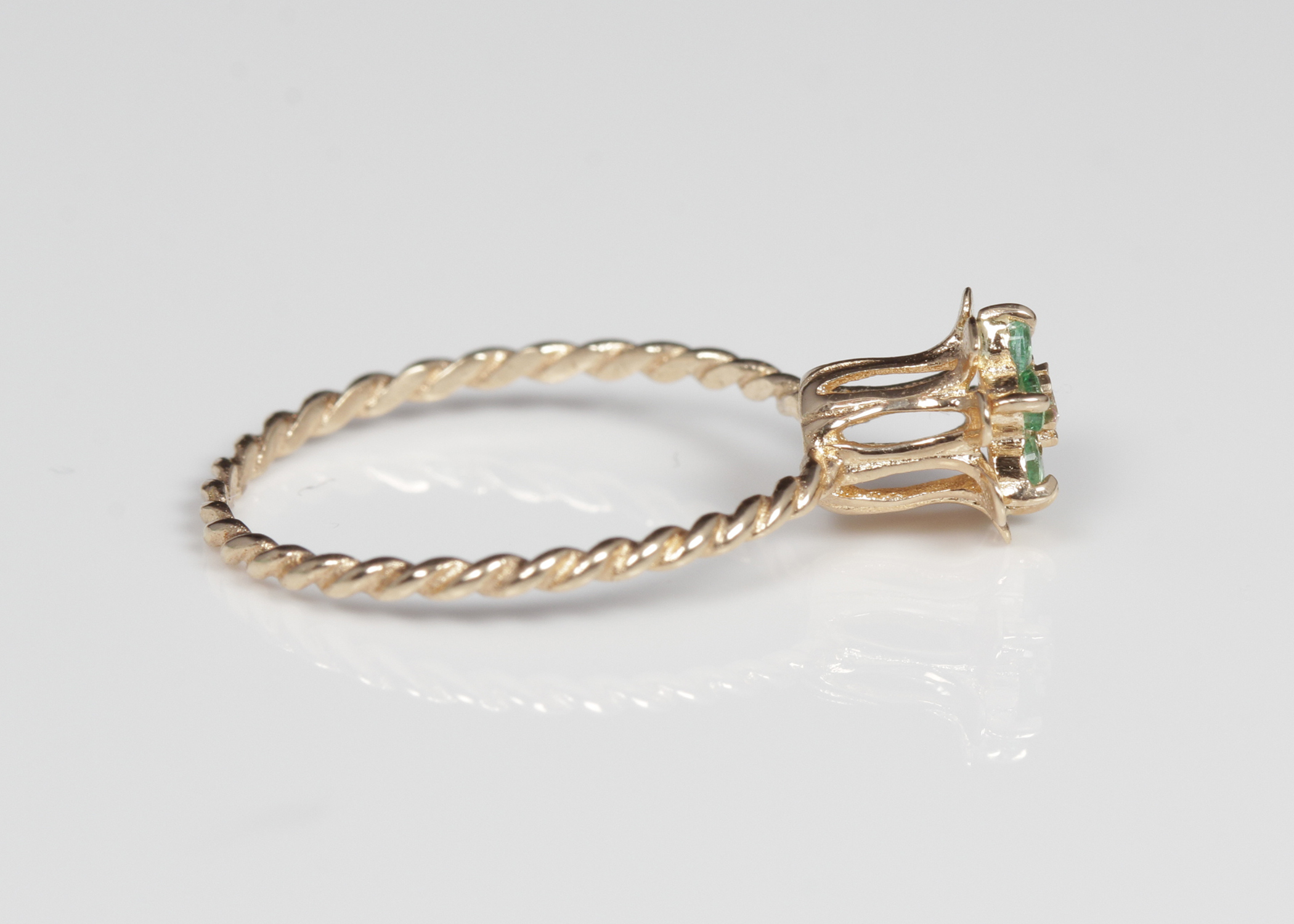 14K Yellow Gold Emerald and Diamond Tulip Ring