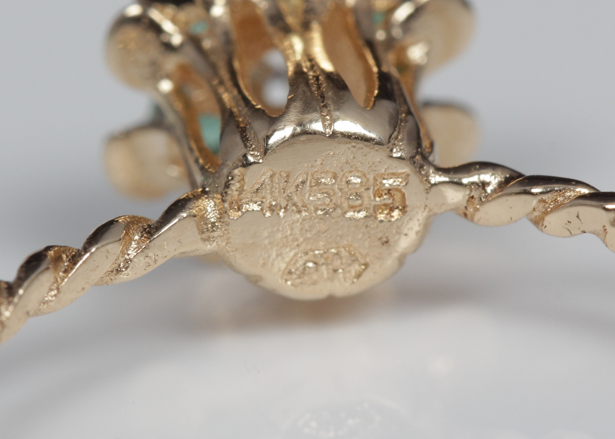 14K Yellow Gold Emerald and Diamond Tulip Ring