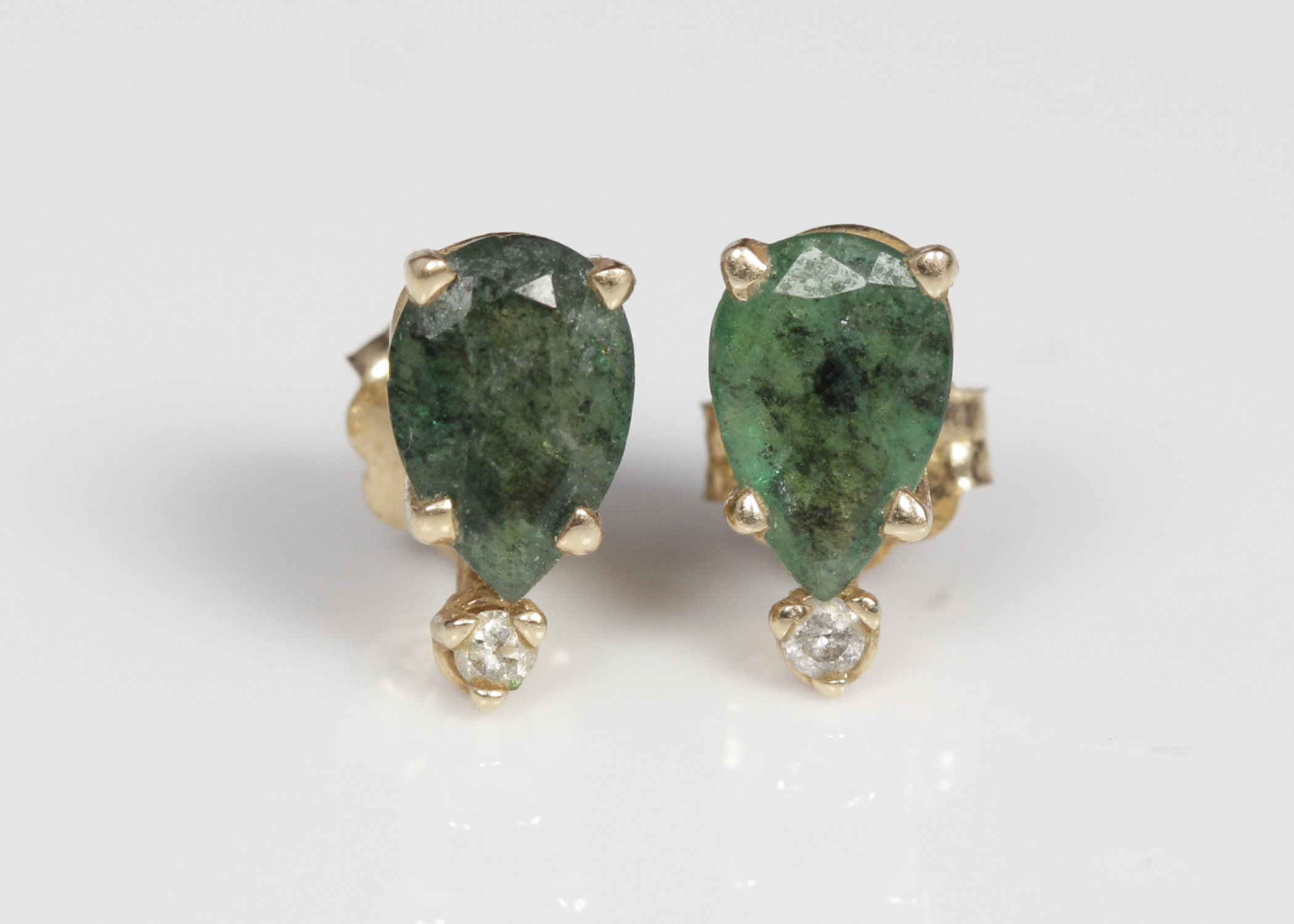 14K Yellow Gold Emerald and Diamond Studs