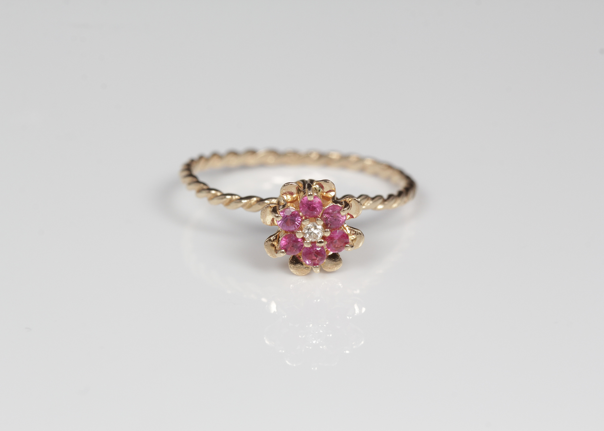 14K Yellow Gold Ruby and Diamond Tulip Ring