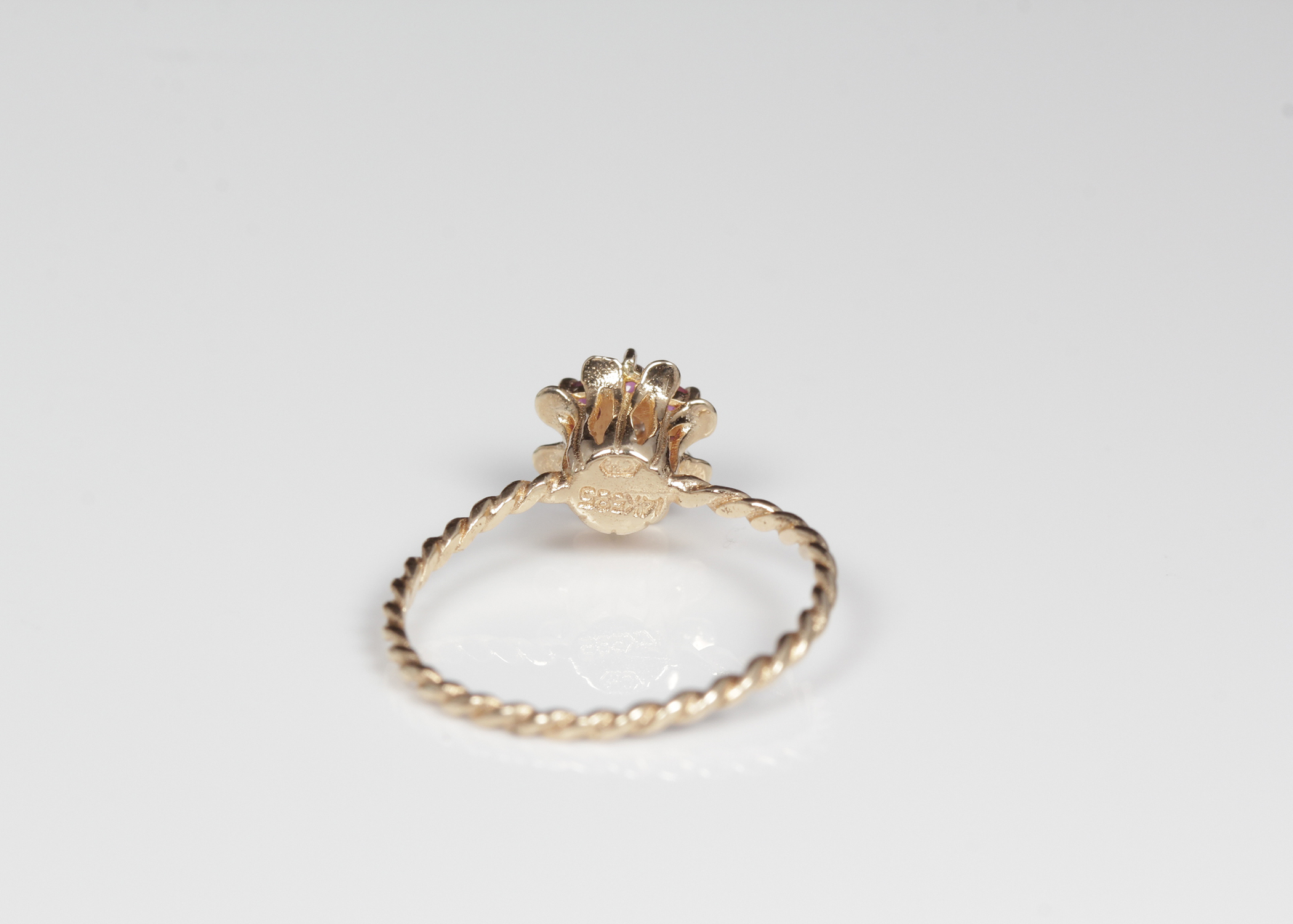 14K Yellow Gold Ruby and Diamond Tulip Ring