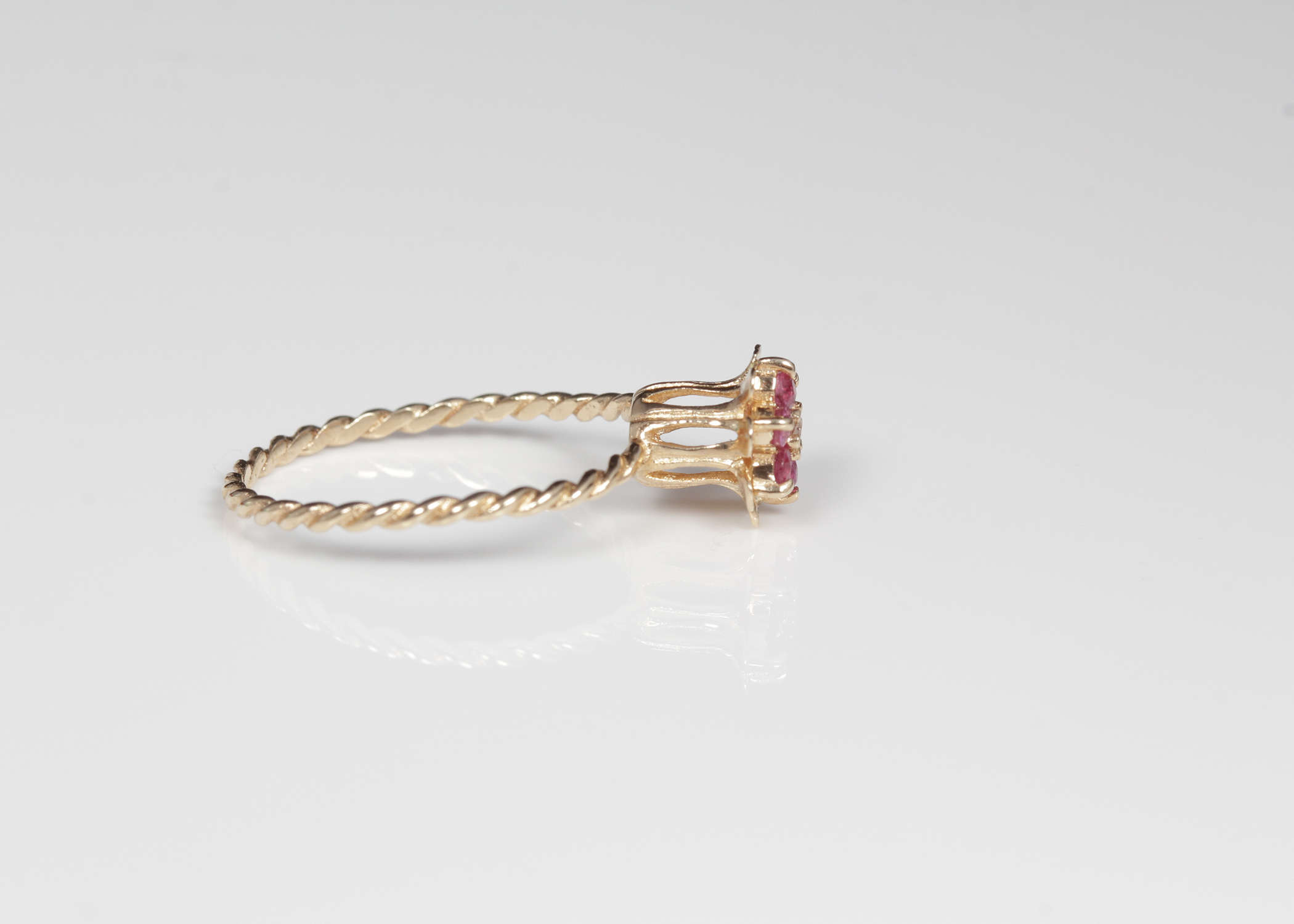 14K Yellow Gold Ruby and Diamond Tulip Ring